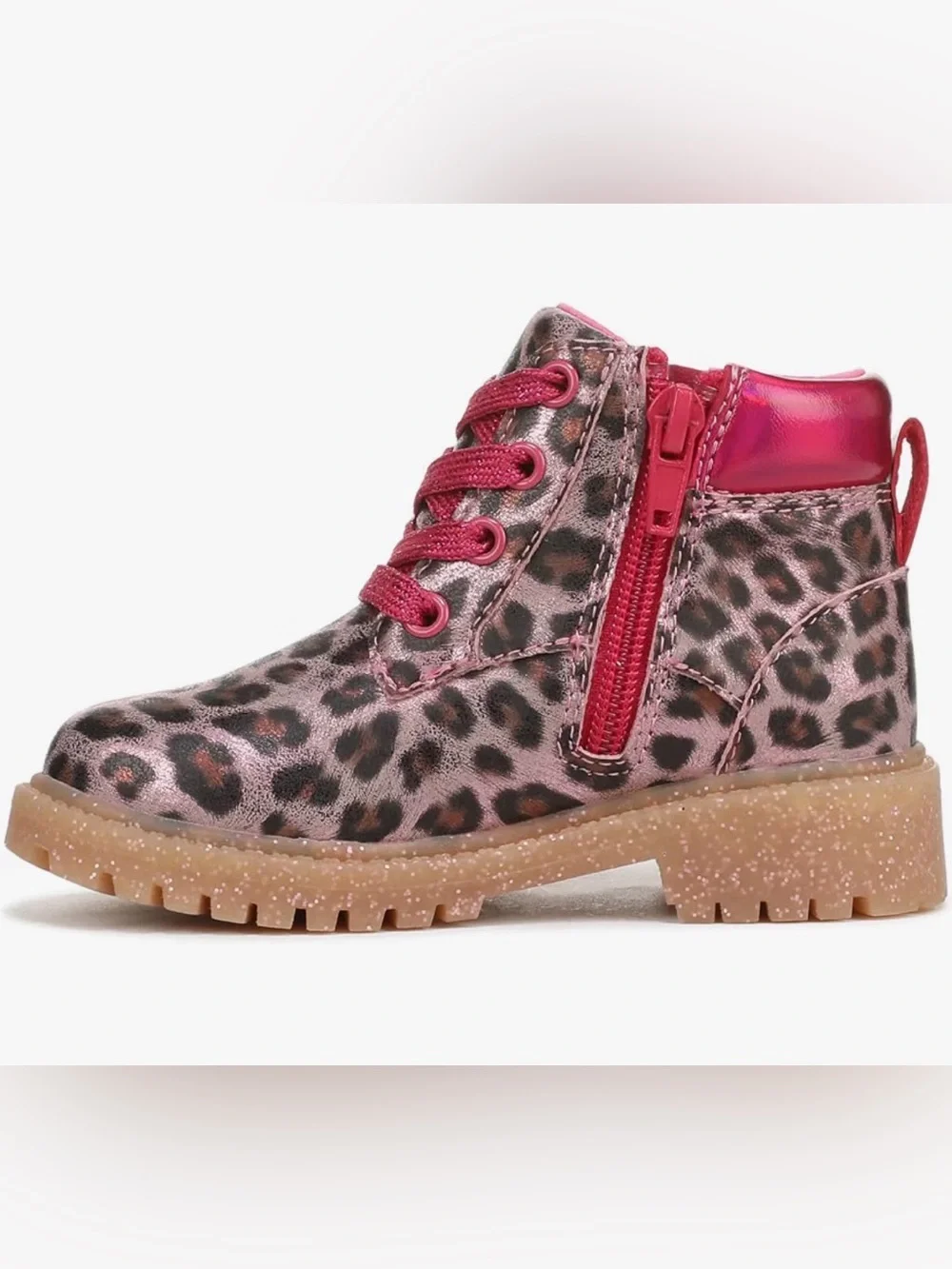 S48 Dr. Scholl's Girls Headstart Toddler Pink Leopard Lace-Up Ankle Boots NEW